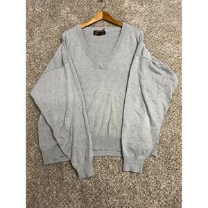 Vintage Eddie Bauer Mens XL V-Neck Sweater Gray Cotton Made in UK Drop Shoulder